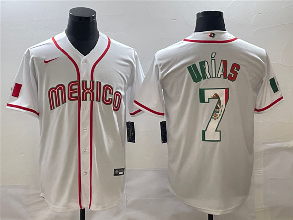 Men's Mexico Baseball #7 Julio Ur??as 2023 White World Baseball Classic Stitched Jersey